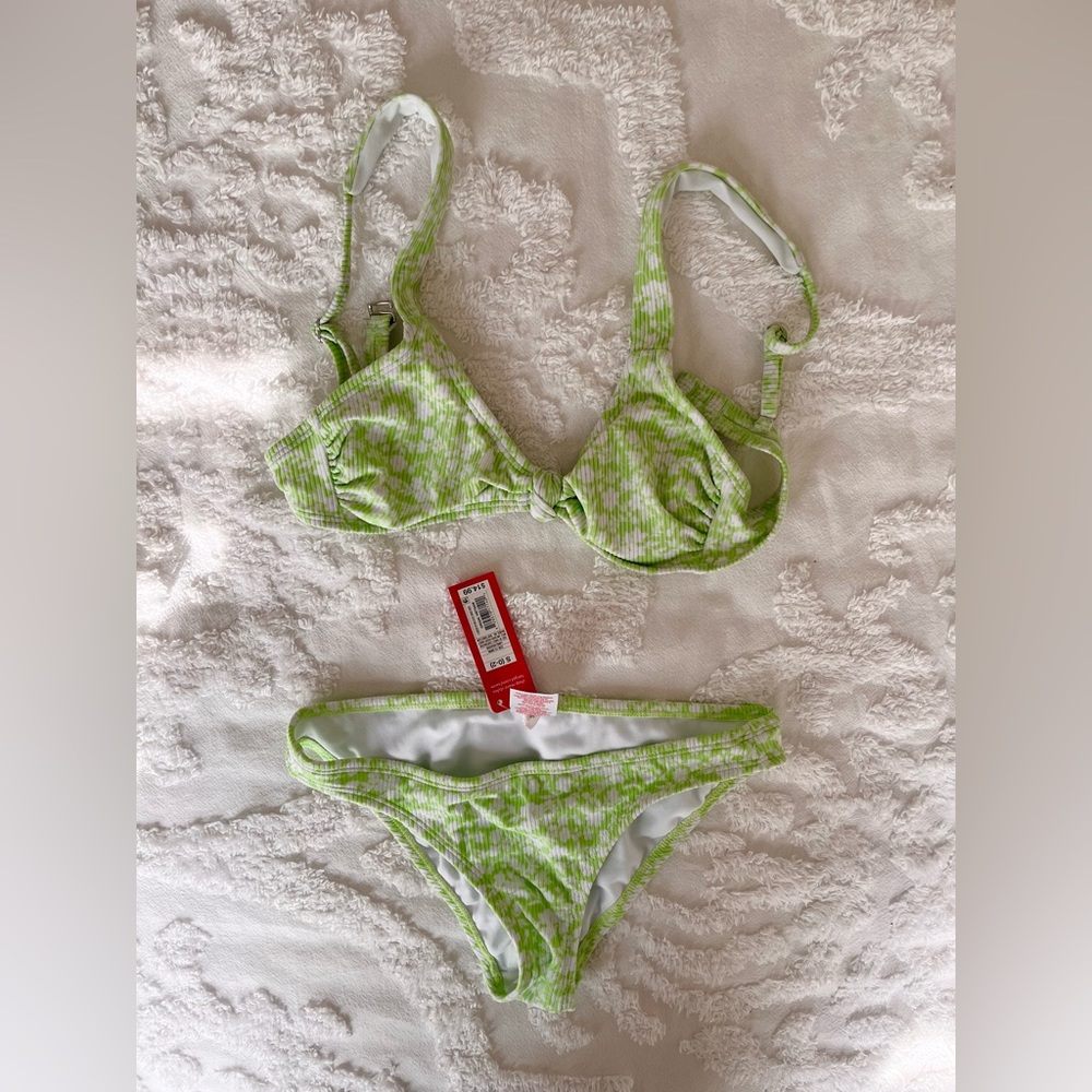 Xhilaration Green Floral 2 Piece Bathing Suit